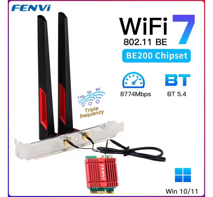 Fenvi Бездротовий адаптер Fenvi FV-BE200NG Wi-Fi 7, Bluetooth 5.4 Adapter, Tri-band 2.4G/5G/6GHz