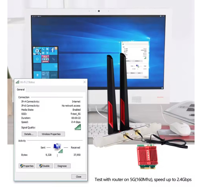 Fenvi Бездротовий адаптер Fenvi FV-BE200NG Wi-Fi 7, Bluetooth 5.4 Adapter, Tri-band 2.4G/5G/6GHz