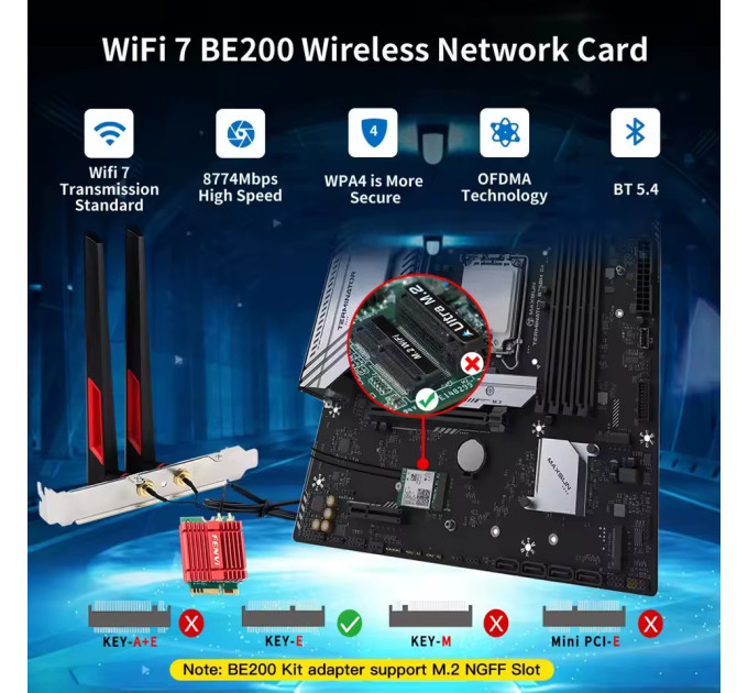 Fenvi Бездротовий адаптер Fenvi FV-BE200NG Wi-Fi 7, Bluetooth 5.4 Adapter, Tri-band 2.4G/5G/6GHz