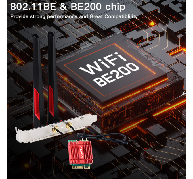 Fenvi Бездротовий адаптер Fenvi FV-BE200NG Wi-Fi 7, Bluetooth 5.4 Adapter, Tri-band 2.4G/5G/6GHz