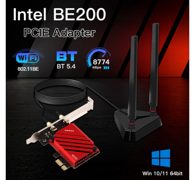 Fenvi Бездротовий адаптер Fenvi FV-BE8800Pro Wi-Fi 7, Bluetooth 5.4 Gaming Tri Band 2.4G/5G/6GHz