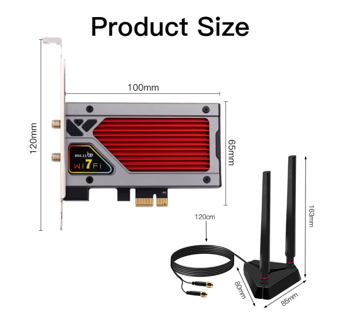 Fenvi Бездротовий адаптер Fenvi FV-BE8800RGB Wi-Fi 7, Bluetooth 5.4 Gaming Tri Band 2.4G/5G/6GHz