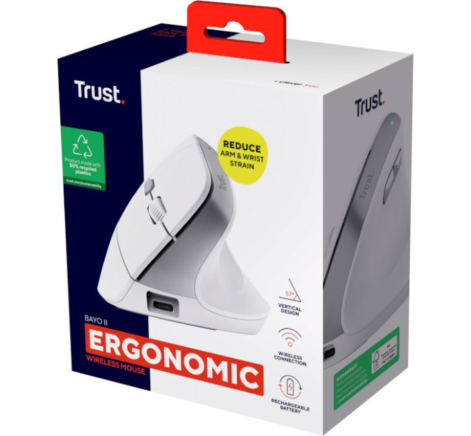 Trust Миша бездротова Trust Bayo II Ergonomic White (25398)