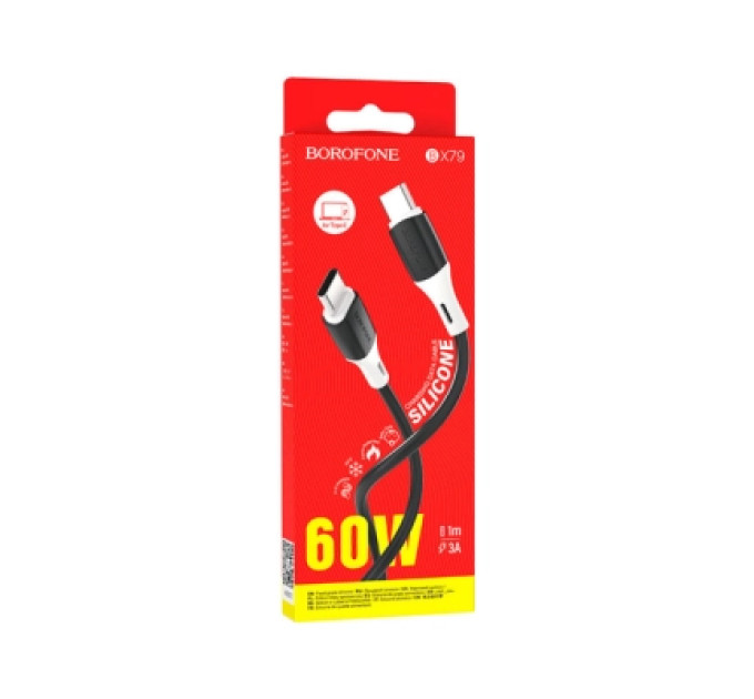 BOROFONE Дата кабель USB-C to USB-C 1.0m 3A 60W silicone black BOROFONE (6974443384802)