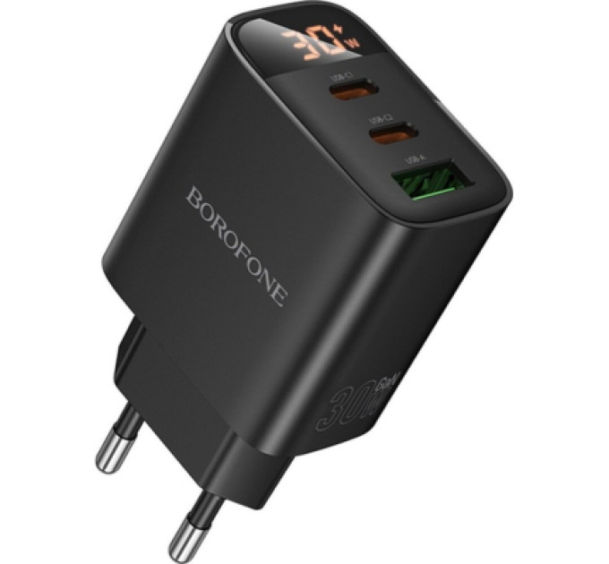 BOROFONE Зарядний пристрій BOROFONE BA98A 2xUSB-C PD30W + 1xUSB 18W digital display black (6941991120510)