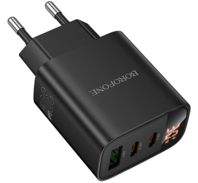 BOROFONE Зарядний пристрій BOROFONE BA98A 2xUSB-C PD30W + 1xUSB 18W digital display black (6941991120510)