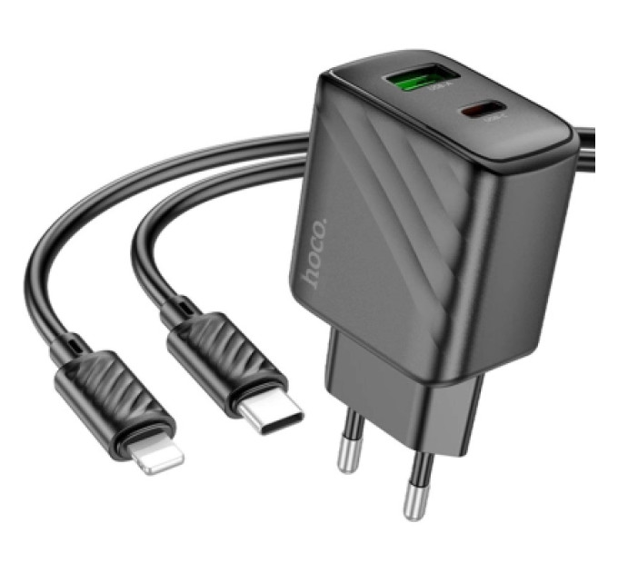 HOCO Зарядний пристрій HOCO CS23A USB-C PD30W + 1xUSB QC3.0 + cable USB-C to Lightning black (6942007609951)