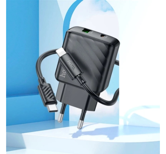 HOCO Зарядний пристрій HOCO CS23A USB-C PD30W + 1xUSB QC3.0 + cable USB-C to Lightning black (6942007609951)