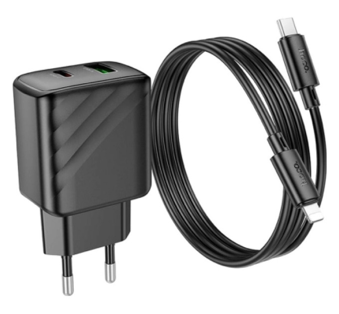 HOCO Зарядний пристрій HOCO CS23A USB-C PD30W + 1xUSB QC3.0 + cable USB-C to Lightning black (6942007609951)