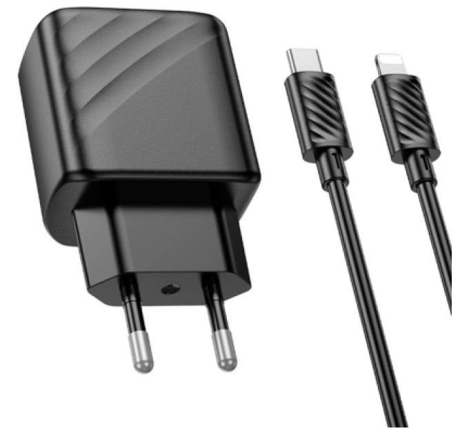 HOCO Зарядний пристрій HOCO CS23A USB-C PD30W + 1xUSB QC3.0 + cable USB-C to Lightning black (6942007609951)