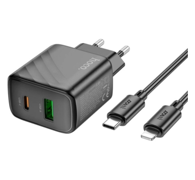 HOCO Зарядний пристрій HOCO CS23A USB-C PD30W + 1xUSB QC3.0 + cable USB-C to Lightning black (6942007609951)