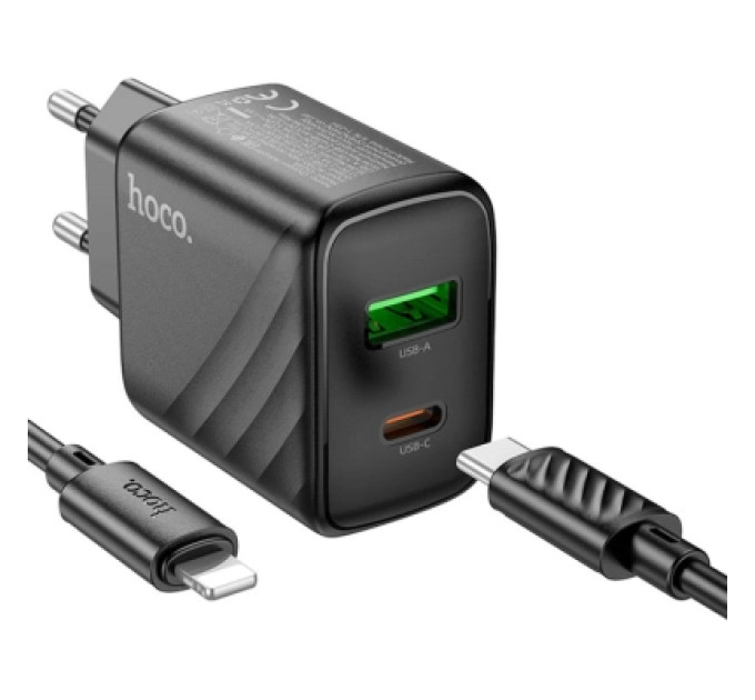 HOCO Зарядний пристрій HOCO CS23A USB-C PD30W + 1xUSB QC3.0 + cable USB-C to Lightning black (6942007609951)