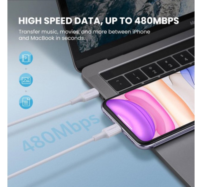 Дата кабель USB-C to Lightning 2.0m US1713A Nickel Plating ABS Shell White Ugreen (60749)