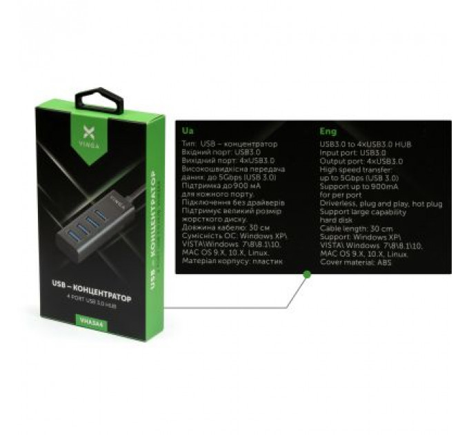 Концентратор Vinga USB3.0 to 4*USB3.0 HUB (VHA3A4)