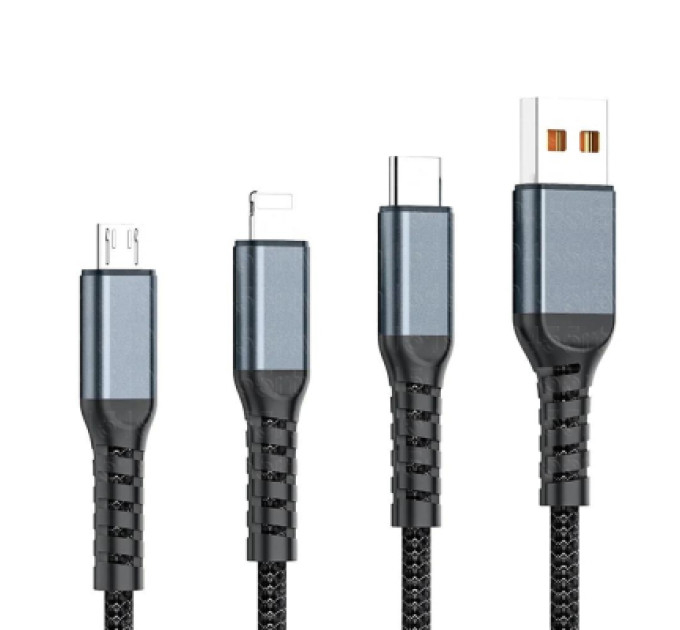 XoKo Дата кабель USB 2.0 AM to Lightning + Micro 5P + USB-C 1.2m 100W nylon black XoKo (SC-3100)