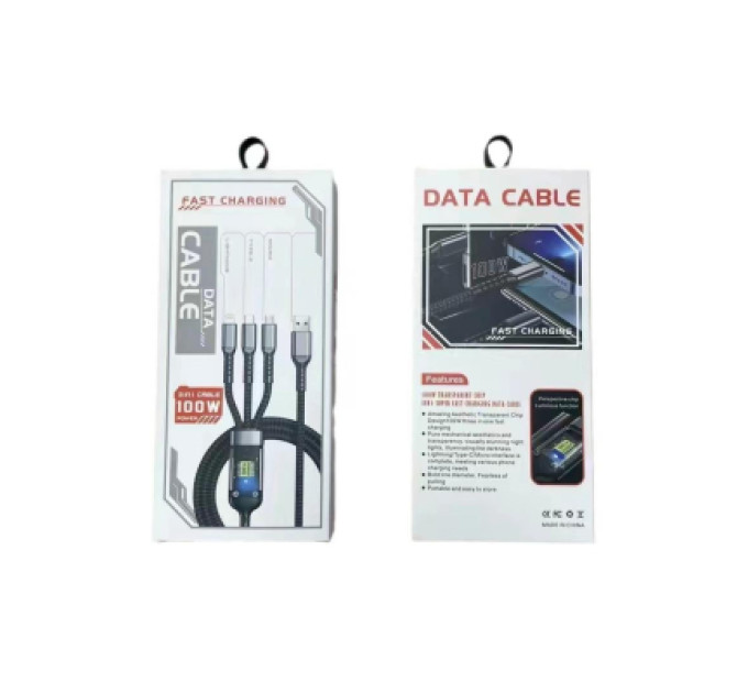 XoKo Дата кабель USB 2.0 AM to Lightning + Micro 5P + USB-C 1.2m 100W nylon black XoKo (SC-3100)