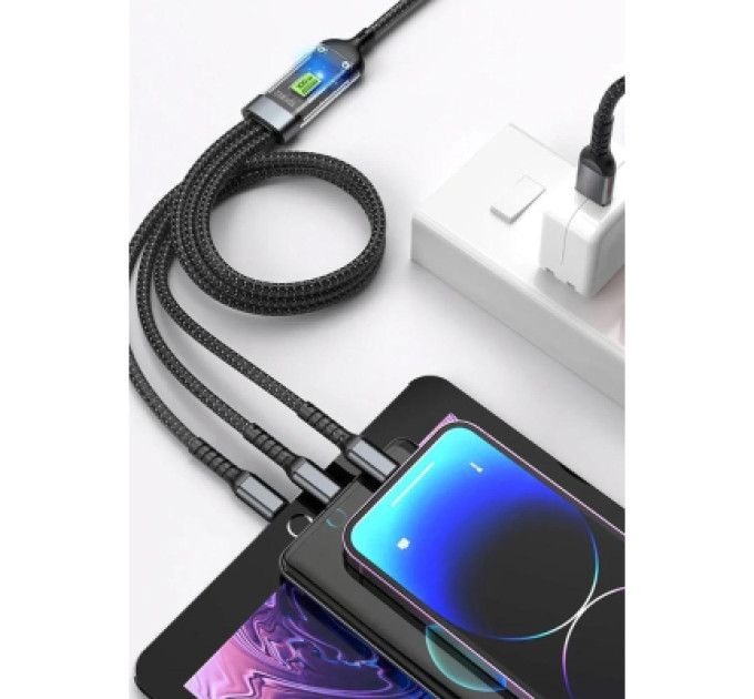 XoKo Дата кабель USB 2.0 AM to Lightning + Micro 5P + USB-C 1.2m 100W nylon black XoKo (SC-3100)