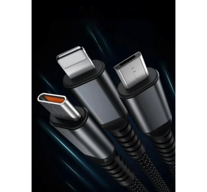XoKo Дата кабель USB 2.0 AM to Lightning + Micro 5P + USB-C 1.2m 100W nylon black XoKo (SC-3100)
