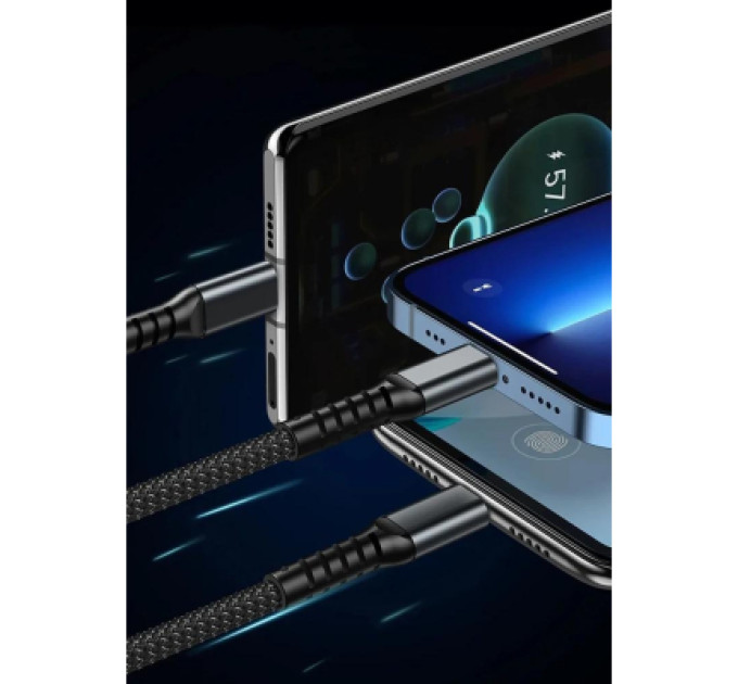 XoKo Дата кабель USB 2.0 AM to Lightning + Micro 5P + USB-C 1.2m 100W nylon black XoKo (SC-3100)