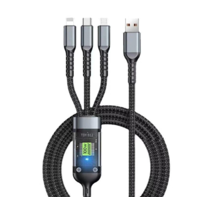 XoKo Дата кабель USB 2.0 AM to Lightning + Micro 5P + USB-C 1.2m 100W nylon black XoKo (SC-3100)