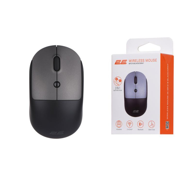 2E Мишка 2E MF218 Silent Wireless/Bluetooth Black/Grey (2E-MF218WBG)
