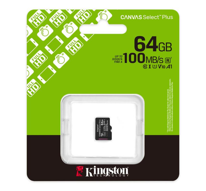 Kingston Карта пам`яті MicroSDXC 64GB UHS-I Class 10 Kingston Canvas Select Plus R150MB/s (SDCS3/64GBSP)