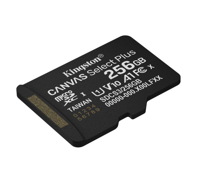 Kingston Карта пам`яті MicroSDXC 256GB UHS-I Class 10 Kingston Canvas Select Plus R150MB/s + SD-адаптер (SDCS3/256GB)