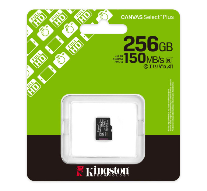 Kingston Карта пам`яті MicroSDXC 256GB UHS-I Class 10 Kingston Canvas Select Plus R150MB/s + SD-адаптер (SDCS3/256GB)