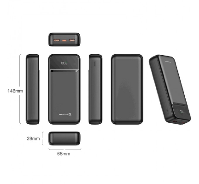 Батарея універсальна SWISSTEN 20000mAh POWER LINE II 22.5W PD QC Black (8595217490628)