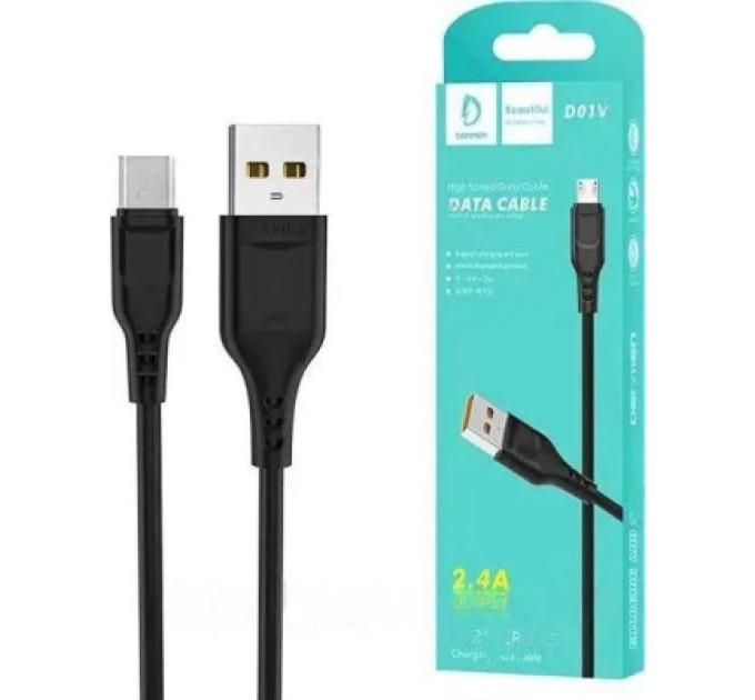 Denmen Дата кабель USB 2.0 AM to Micro 5P 1.0m 2.4A silicone black Denmen (DM-D01V-BK)