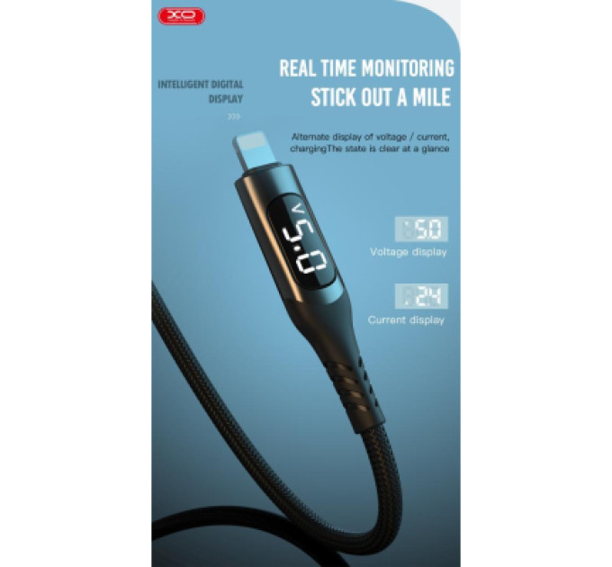 XO Дата кабель USB 2.0 AM to Lightning 1.0m 2.4A LED black XO (NB162-L-1-BK)