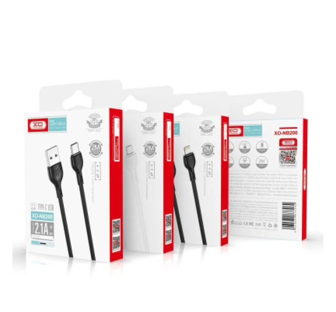 XO Дата кабель USB 2.0 AM to Lightning 2.0m 2.1A black XO (NB200-L2-BK)