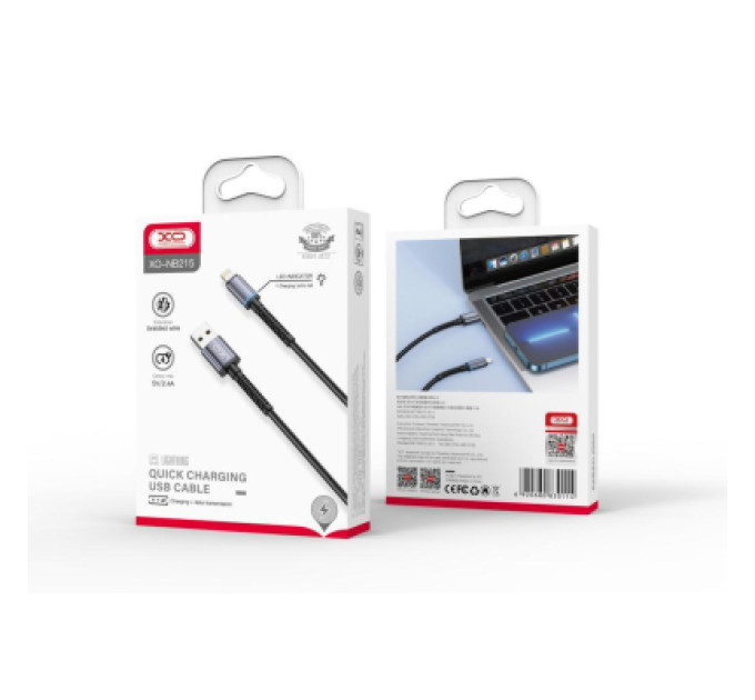 XO Дата кабель USB 2.0 AM to Lightning 1.0m 2.4A black XO (NB215-L-1-BK)