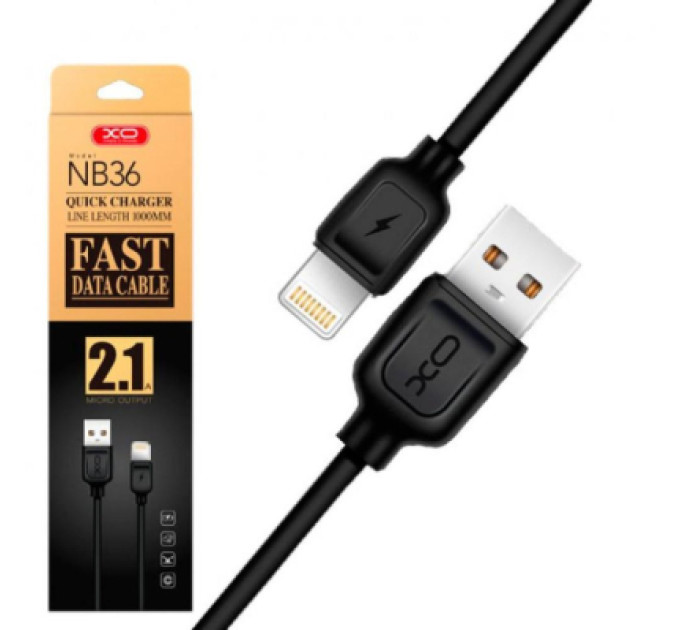XO Дата кабель USB 2.0 AM to Lightning 1.0m 2.1A black XO (NB36-L-1-BK)