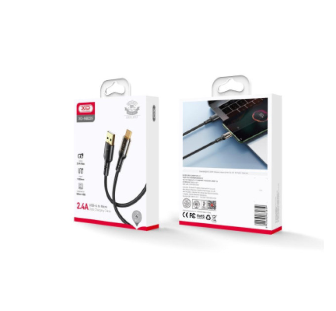 XO Дата кабель USB 2.0 AM to Micro 5P 1.0m 2.4A black XO (NB229-M-1-BK)
