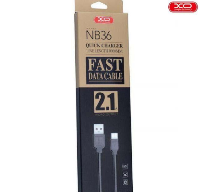 XO Дата кабель USB 2.0 AM to Micro 5P 1.0m 2.1A black XO (NB36-M-1-BK)