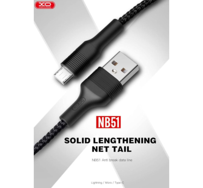 XO Дата кабель USB 2.0 AM to Micro 5P 1.0m 2.1A black XO (NB51-M-1-BK)