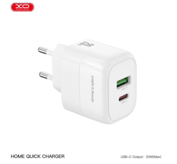 XO Зарядний пристрій XO 1xUSB QC3.0 + 1xUSB-C PD20W (XO-QC37)