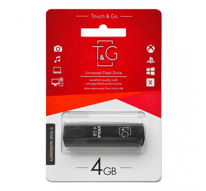 Флеш-накопичувач USB 4GB T&G 121 Vega Series Black (TG121-4GBBK)