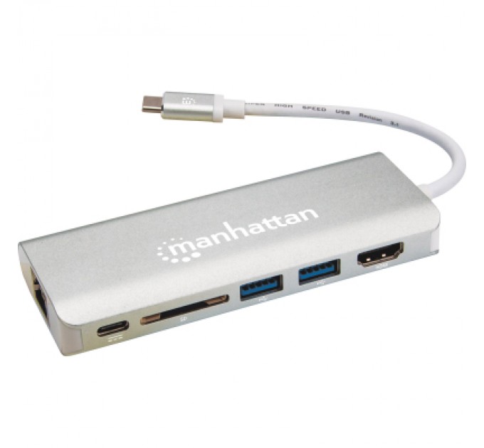 Intracom Концентратор Intracom USB3.1 Type-C to HDMI/USB 3.0x2/RJ45/SD/PD 60W Hub 7-in-1 Manhattan (152075)