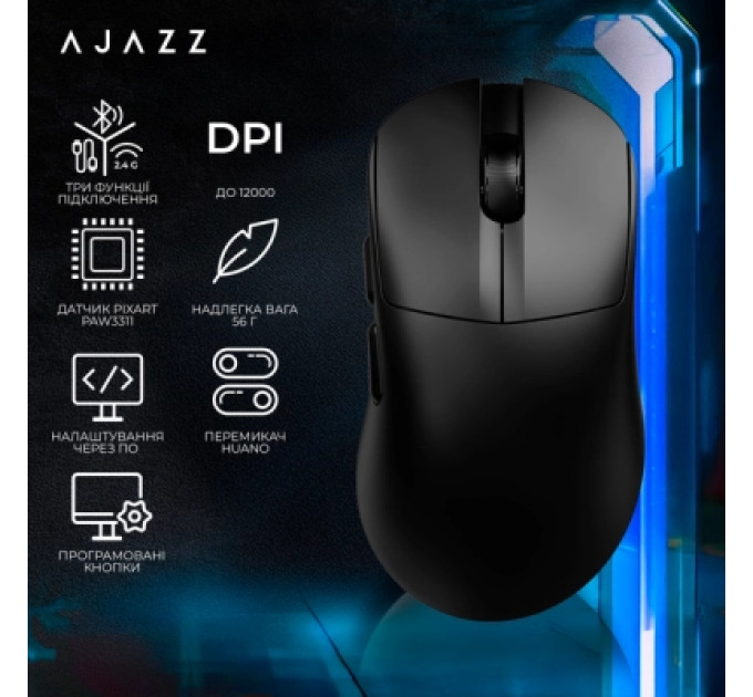 Ajazz Мишка Ajazz AJ179 V2 MAX Wireless/Bluetooth/USB Black (AJ179-V2-MAX-B)