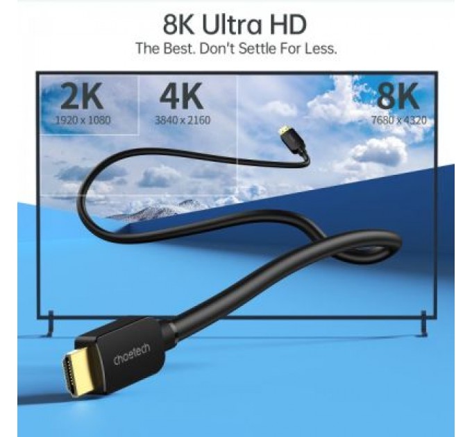 Кабель мультимедійний HDMI to HDMI 2.0m V.2.1 8K 60Hz HDR10 HLG 48Gbps YUV 444 Choetech (XHH-TP20)