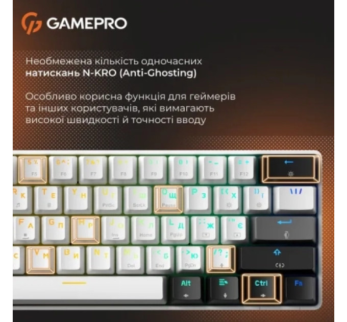 GamePro Клавіатура GamePro Genesis Infinity MK130BW Outemu Swithes USB White (MK130BW)