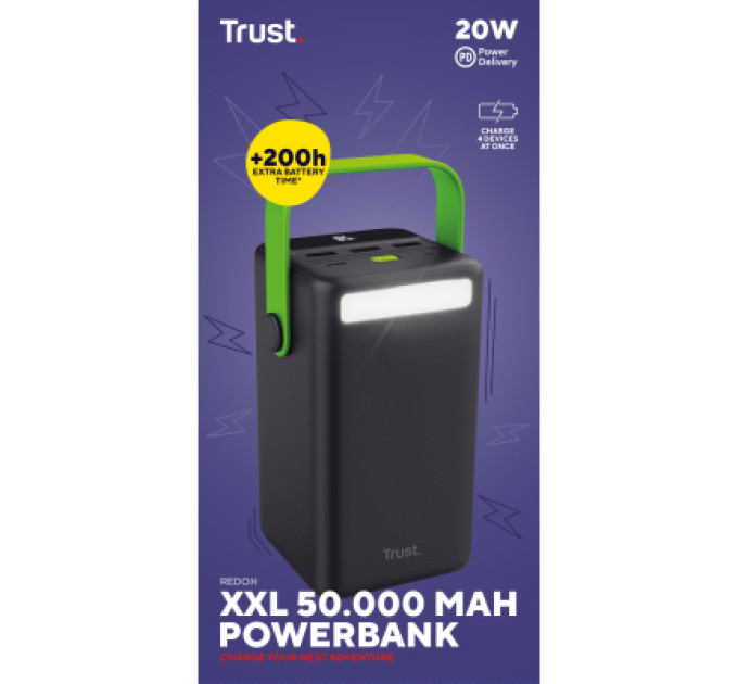 Trust Батарея універсальна Trust 50000mAh Redoh XXL, 3хUSB-A/USB-C, 20W, black (25196_TRUST)