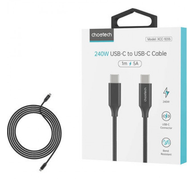 Дата кабель USB-С to USB-С 2.0m 240W USB2.0 Choetech (XCC-1036-BK)