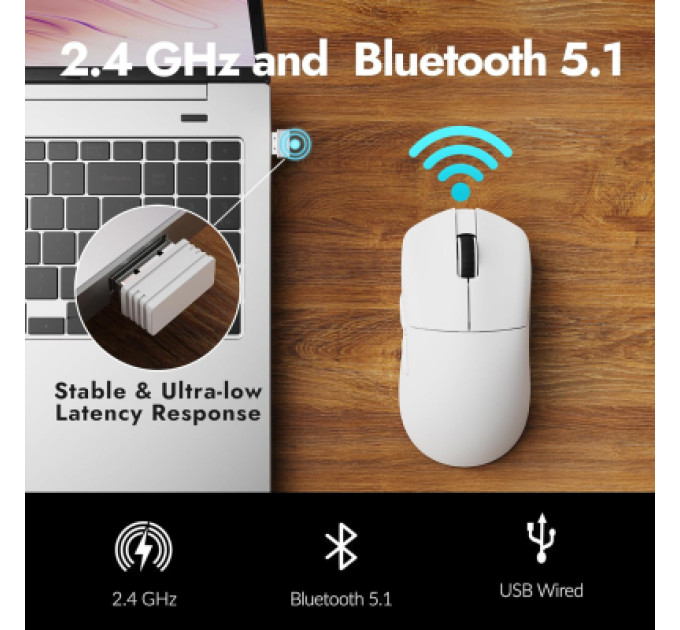 Lemokey Мишка Lemokey G1 USB-A/USB-C/Wireless 8K White (G1-A2)