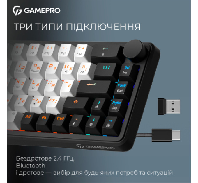 GamePro Клавіатура GamePro Asgard Valhalla MK210B Pro 65 RGB Wireless/Bluetooth/USB Black (MK210B Pro)