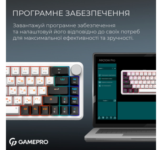 GamePro Клавіатура GamePro Asgard Valhalla MK210W Pro 65 RGB Wireless/Bluetooth/USB White (MK210W Pro)