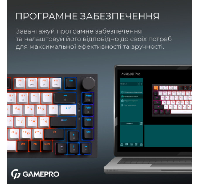GamePro Клавіатура GamePro Asgard Valhalla MK160B Pro 75 RGB Wireless/Bluetooth/USB Black (MK160B Pro)