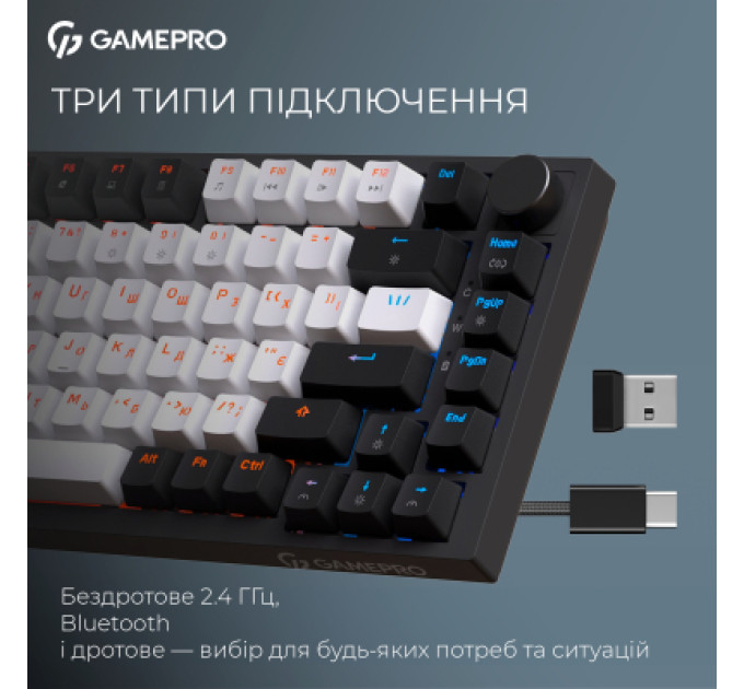 GamePro Клавіатура GamePro Asgard Valhalla MK160B Pro 75 RGB Wireless/Bluetooth/USB Black (MK160B Pro)